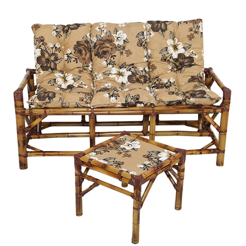 Kit Sofá de Bambu 3 Lugares com Almofadas Zenaide Marrom MadeiraMadeira