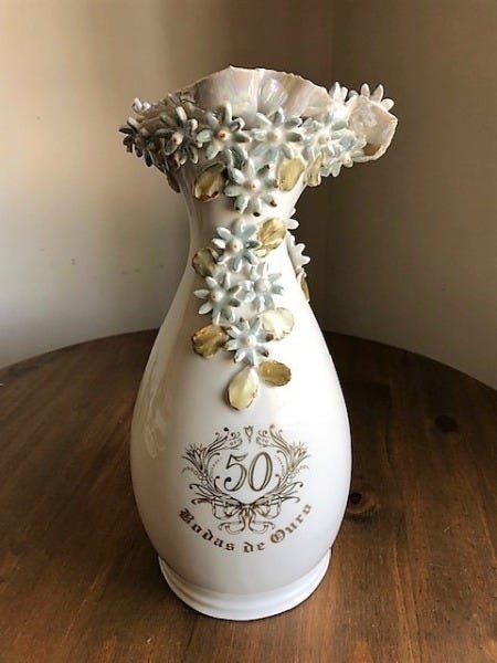 Vaso Exclusivo De Porcelana Bodas D Ouro 50 Anos D Casamento - 2