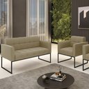 Ver imagem 2 de Sofá Namoradeira e 1 Poltrona Base Industrial Preto Ana Suede Marrom Rt - Ibiza