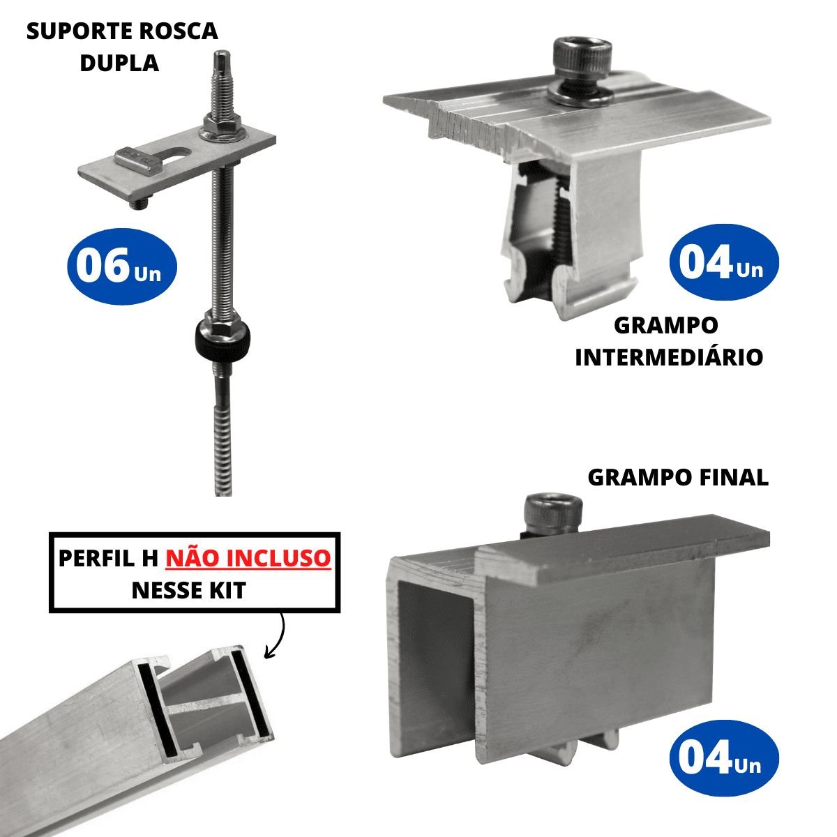 Kit Estrutura Suporte Fixador para 03 Placas Solar Alumínio e Inox Telha Fibro Ondulada em Viga Metá - 2