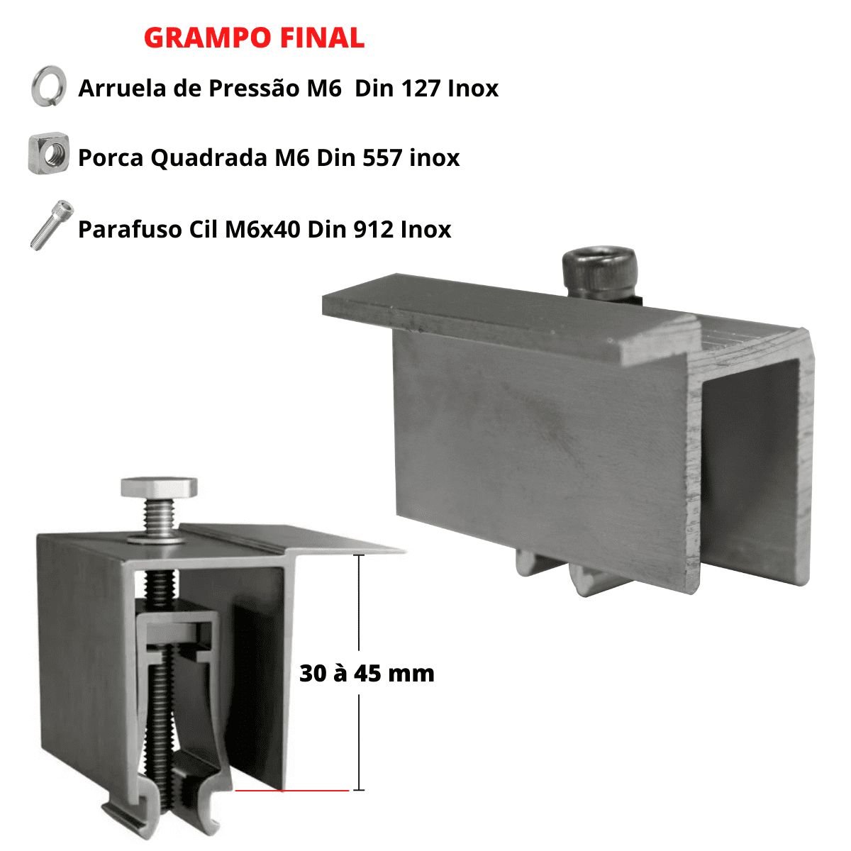 Kit Estrutura Suporte Fixador para 03 Placas Solar Alumínio e Inox Telha Fibro Ondulada em Viga Metá - 4