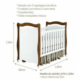 Berço Sonho com Regulagem de Altura Mini Cama Permóbili Móveis - Savana/Branco - 5