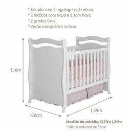 Berço Sonho com Regulagem de Altura Mini Cama Permóbili Móveis - Branco - 5