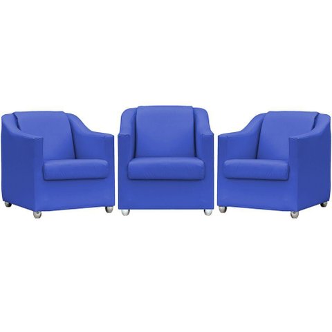 Kit 3 Poltronas Decorativa para Sala Manicure Recepção Mila Corino Azul Marinho Pés Plástico Cromado