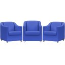 Ver imagem 1 de Kit 3 Poltronas Decorativa para Sala Manicure Recepção Mila Corino Azul Marinho Pés Plástico Cromado