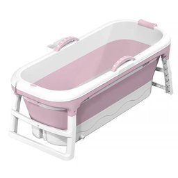 Banheira Ofurô Dobrável Portátil Adulto 148 Cm Rosa 260 Litros com Suporte Vg+ - 5
