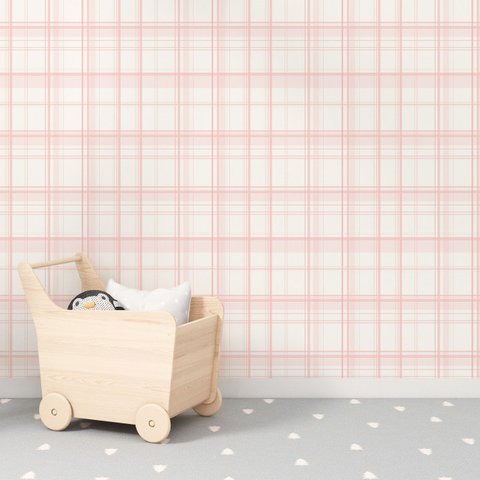 Papel de Parede Infantil Xadrez Tartan Rosa Claro