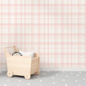 Papel de Parede Infantil Xadrez Tartan Rosa Claro