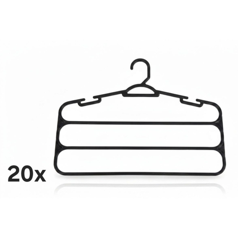 Kit 20 Cabides Pretos para Calças 3 Divisórias Reforçado - Organizador de Roupas Jeans e Social