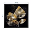 Ver imagem 5 de Kit 3 Quadros 50cm X 50cm Folhas Douradas Tropical Artes 