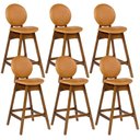 Ver imagem 1 de Kit 06 Banquetas Alta para Cozinha Bar Estofada Rattan Ibis L02 Couríssimo Whisky - Lyam Decor