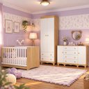 Ver imagem 1 de Quarto de Bebê Completo com Berço Americano 3 em 1 p/Colchão 130x70cm Flor Multimóveis MP4936