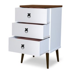 Mesa de Cabeceira Madri Retrô com Pés Palito 3 Gavetas Branco Cacau - 4