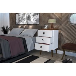 Mesa de Cabeceira Madri Retrô com Pés Palito 3 Gavetas Branco Cacau - 3
