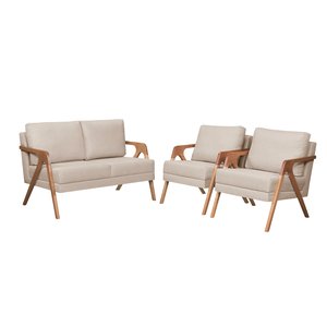 Kit 2 Poltronas Mona Luxo e Namoradeira Mona Linho Bege
