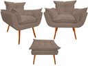 Ver imagem 1 de Kit 2 Poltronas + Puff Decorativo Opala Suede Capuccino Pés Madeira Ms Decor