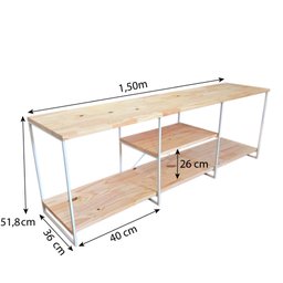 Rack de Tv Industrial de Ferro 1,50m Natural e Branco - 4