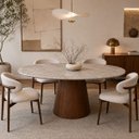 Ver imagem 4 de Mesa de Jantar Cone Oval 120x80 cm Tampo Quartzito Taj Mahal e Base Nogueira