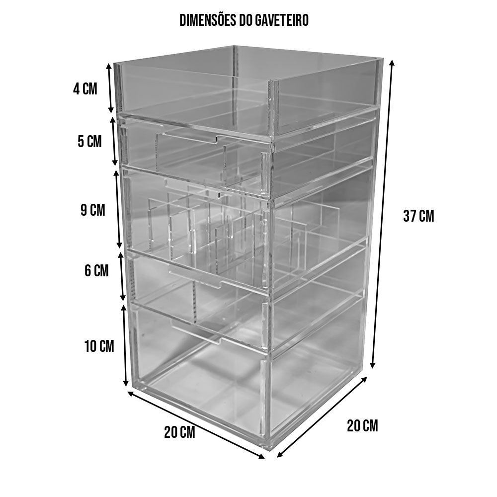 Gaveteiro Acrílico Organizador Maquiagem Compacto 4 Gavetas Centauri Acrílicos GAV-4-CPT - 5