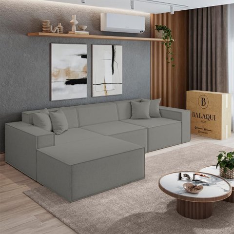 Sofá Modular Luma Bouclê para Sala Moderna - Balaqui Decor Cor:cinza Claro