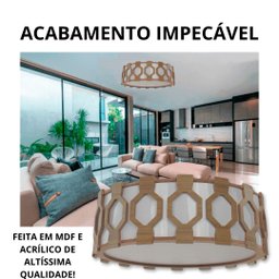 Lustre Plafon Madeira Ripado Diamante 40 Cm para Sala de Srtar Sala de Jantar Cor Freijó - 4