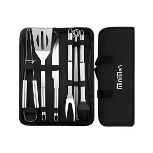 Jogo de Utensílios para Churrasco 9 Peças Aço Inox com Bolsa