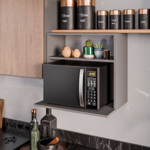 Armário Aéreo Suporte para Microondas com Nicho Luara Cinza Grafite