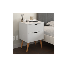 Mesa de Cabeceira 2 Gavetas Pés Palito Quarto Moderno Mdp Retrô:branco - 2
