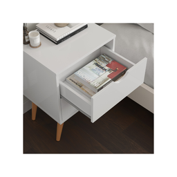 Mesa de Cabeceira 2 Gavetas Pés Palito Quarto Moderno Mdp Retrô:branco - 3