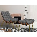 Ver imagem 2 de Poltrona com Puff Sala Quarto Recepção Escritório Costela Esqueleto Base Dourada Linho Chumbo