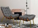 Ver imagem 3 de Poltrona com Puff Sala Quarto Recepção Escritório Costela Esqueleto Base Dourada Linho Chumbo