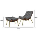 Ver imagem 3 de Poltrona com Puff Sala Quarto Recepção Escritório Costela Esqueleto Base Dourada Linho Chumbo