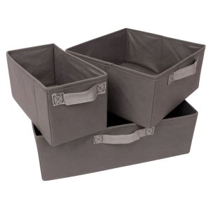 Kit C/ 3 Caixas Organizadoras Coloridas com Alça 3 Tamanhos Cinza