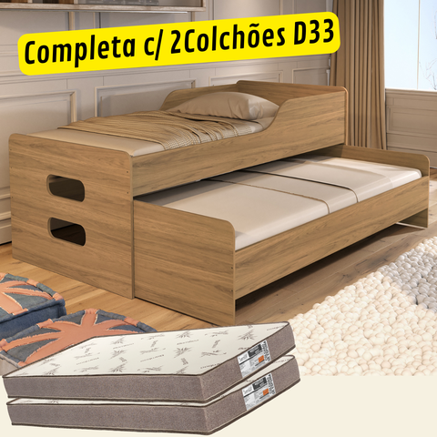 Bicama Solteiro Elis com 2 Colchões D33 Gold Espuma Cor: Am