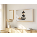 Ver imagem 1 de Quadro Decorativo N°171 160x90cm - Panorâmico - Pedras de Equilíbrio Zen - Madeira Clara - Rollflex
