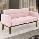 Ver imagem 2 de Sofá Namoradeira Base Madeira Castanho Ana Suede Rosa Bebê - Ibiza