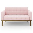 Ver imagem 6 de Sofá Namoradeira Base Madeira Castanho Ana Suede Rosa Bebê - Ibiza