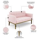 Ver imagem 3 de Sofá Namoradeira Base Madeira Castanho Ana Suede Rosa Bebê - Ibiza