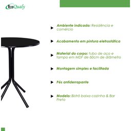 Mesa Bistrô Baixa Estrutura Aço Tampo Mdf Cozinha Bar Redonda Preta - 4