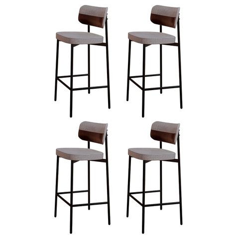 Banqueta Alta Bar Estofada Kit 4 Ella M25 Linho Cinza Cl/café - Mpozenato
