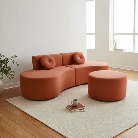 Sofá Modular Orgânico Monterrey 260cm + Puff Veludo Terracota