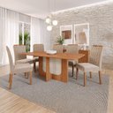 Ver imagem 1 de Sala de Jantar 6 Lugares 160 cm Matilda Cadeiras Madeira Maciça Cinamomo/Bege - Panorama Móveis