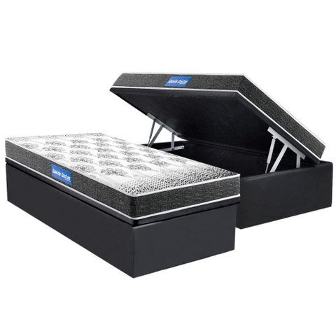 Conjunto Box Baú Solteiro: Colchão Espuma Probel D20 Guarda Costas Resistente Black + Base Crc