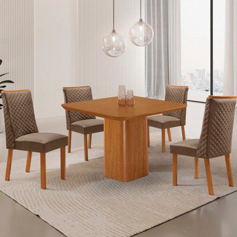 Mesa de Jantar Eloise 90cm Tampo MDF Laminado Canto Copo com 4 Cadeiras Yasmin