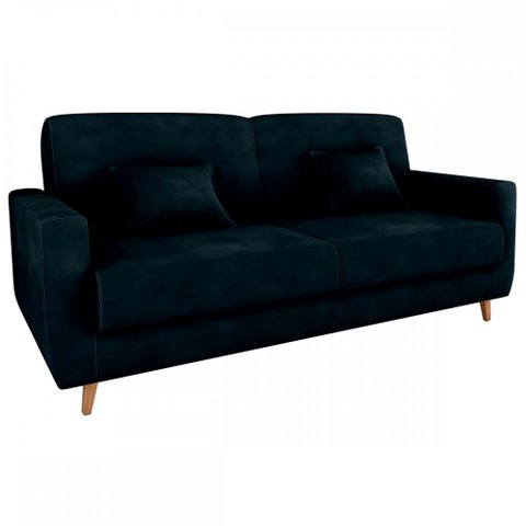 Sofá Cama 3 Lugares Emilia Reclinável Veludo Preto - Matrix