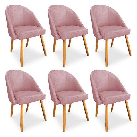 Kit 6 Cadeiras de Jantar Bela Veludo Rosê Pés Palito Castanho - Pallazio