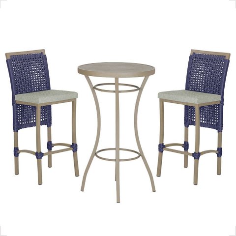 Mesa Bistrô com 2 Banquetas Roma Fendi Corda Náutica Estofado 3 Trama Original