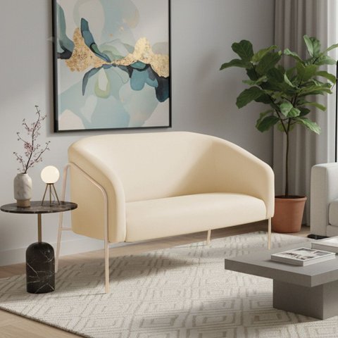 Sofá 2 Lugares Namoradeira Stella Industrial Alta Champanhe Suede Bege D03 - D’Rossi
