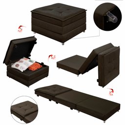 Puff Solteiro Marrom que Vira Cama com Rodízios e Bau para Sala Quarto Apartamento - 9