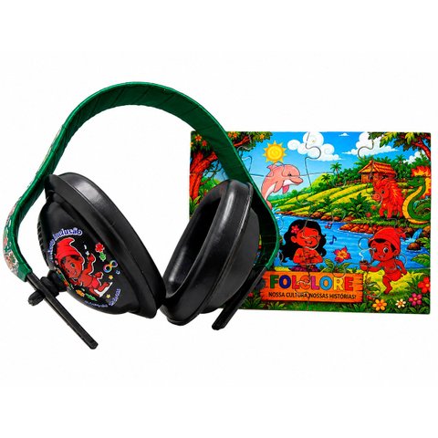 Kit Abafador de Ruído Exclusivo Infantil Tea + Quebra-Cabeça Folclore Brasil 16 Peças